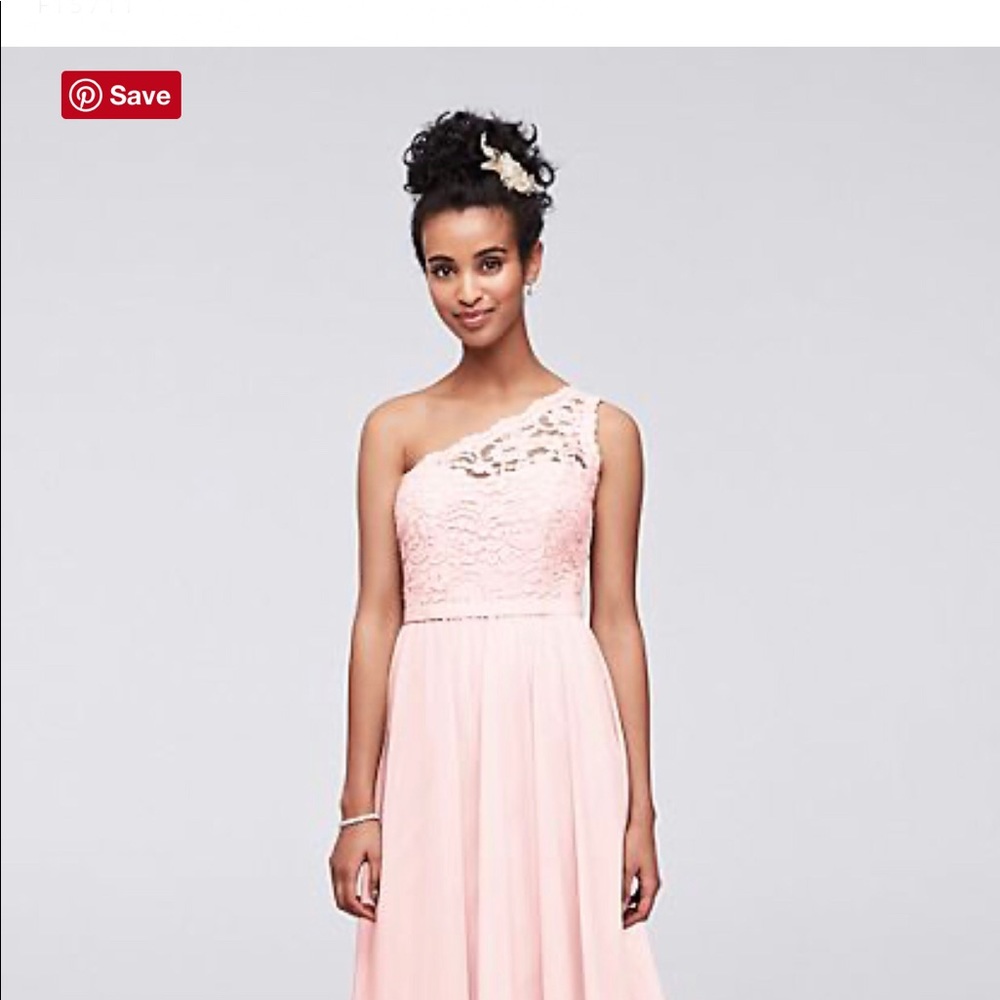 Pink short lace off-the-shoulder bridesmaid dress!